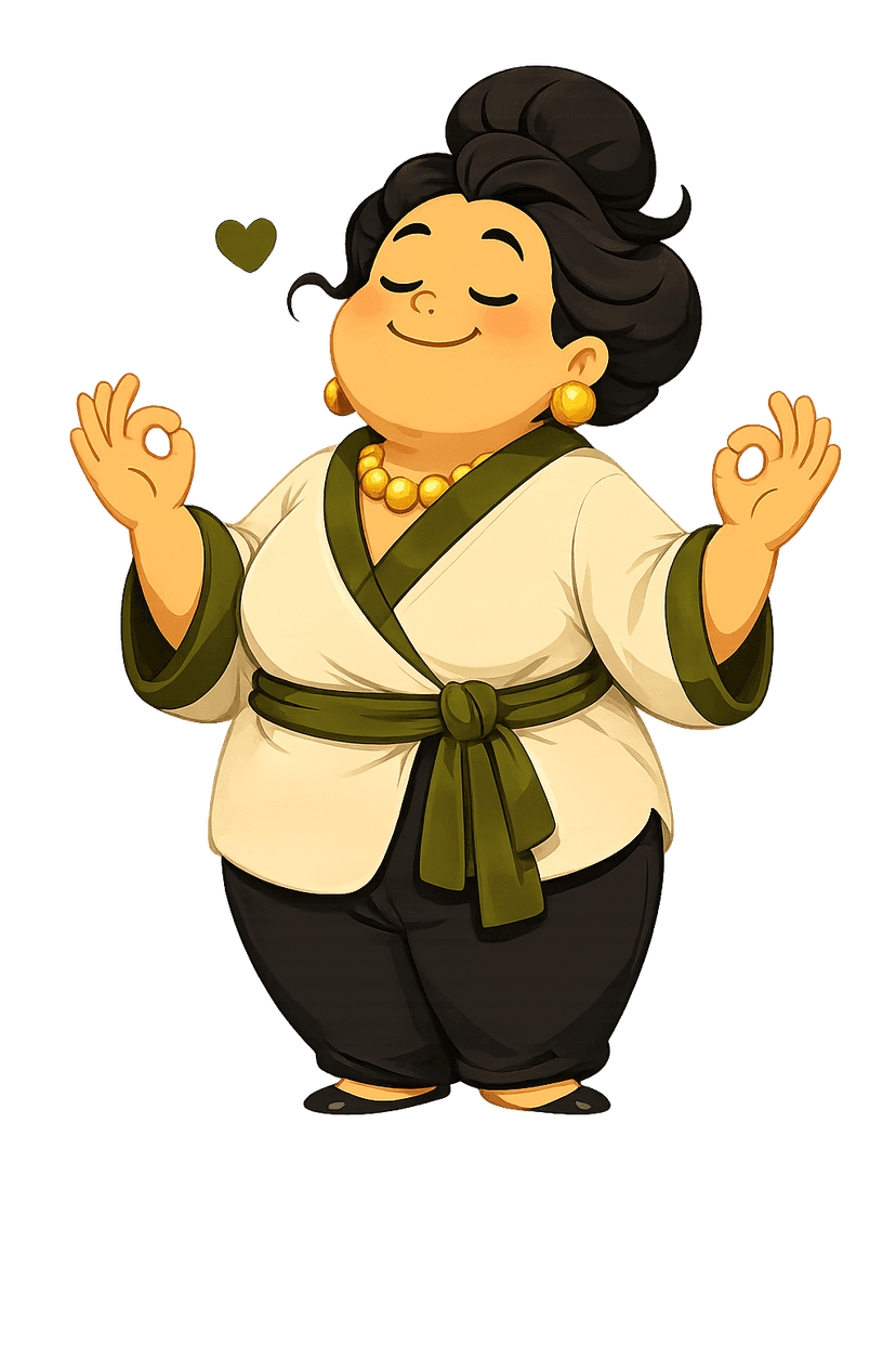 Libby, the Zen office manager, meditating serenely
