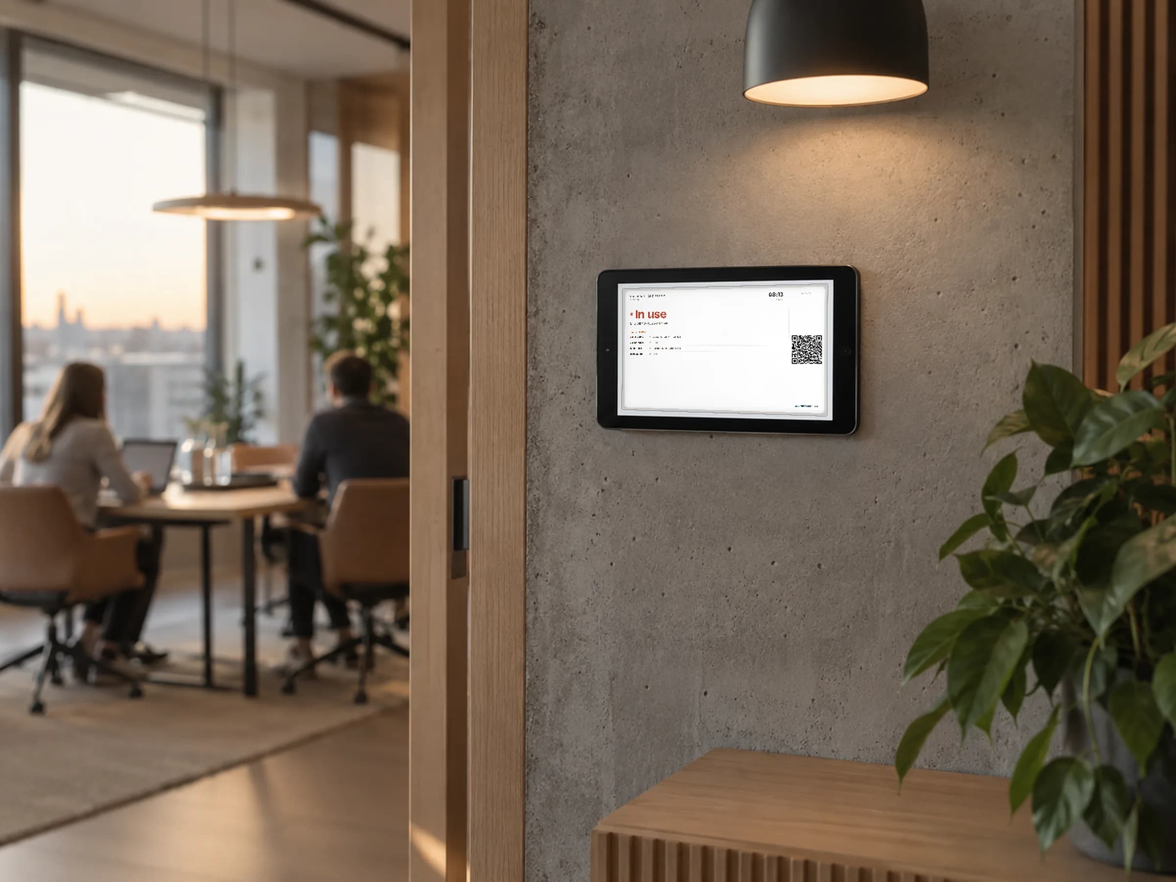 An Android tablet showing a Lobby virtual display of the Harbour room