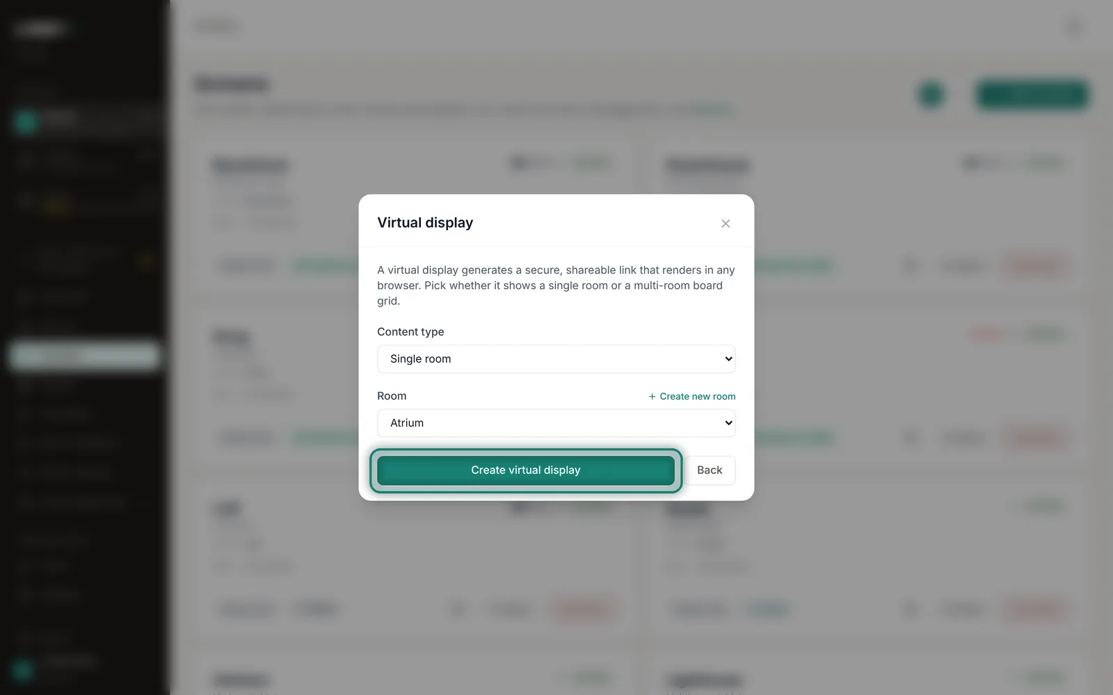 Create a virtual screen for a room or a board.