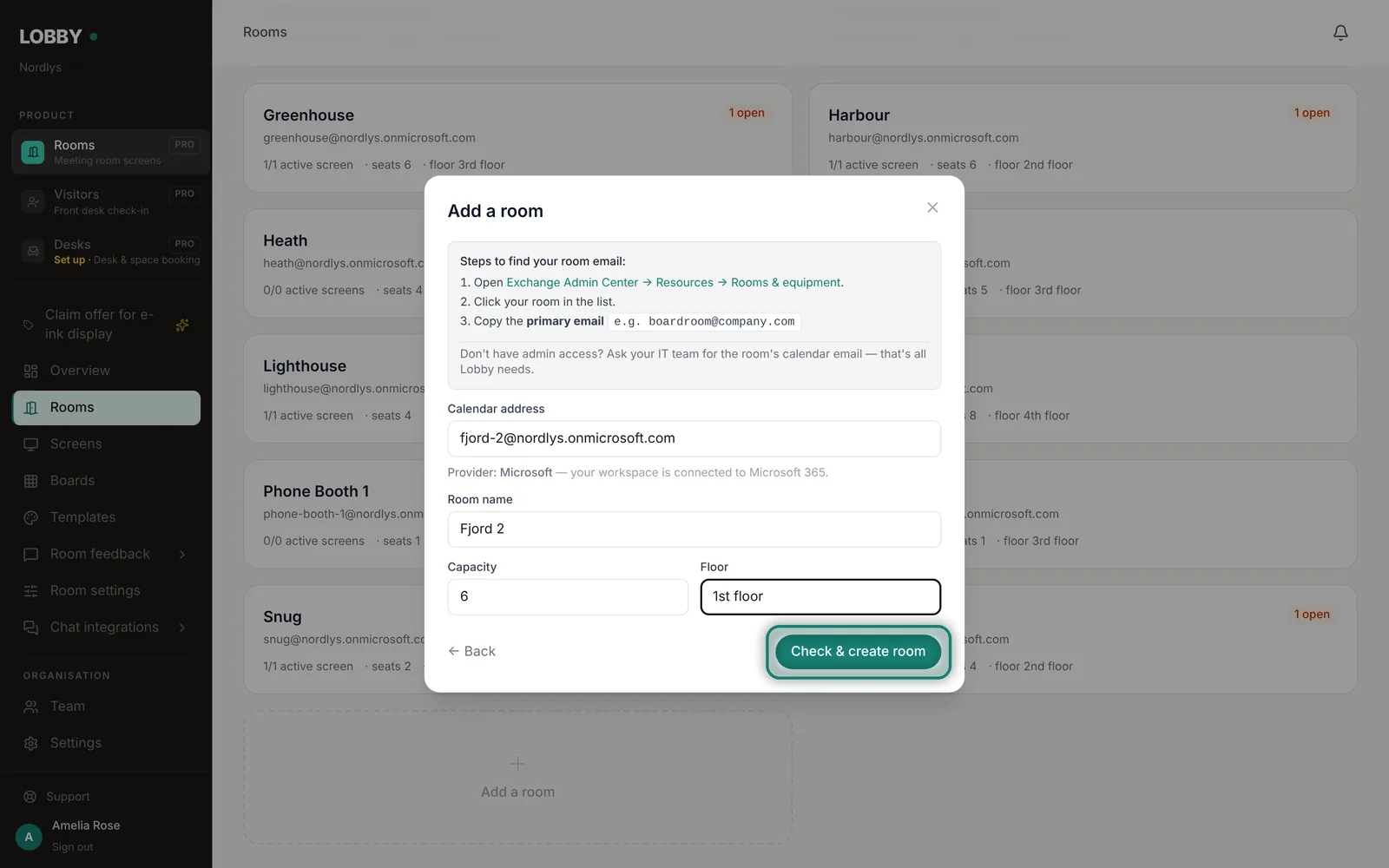 Enter a room by its calendar address.