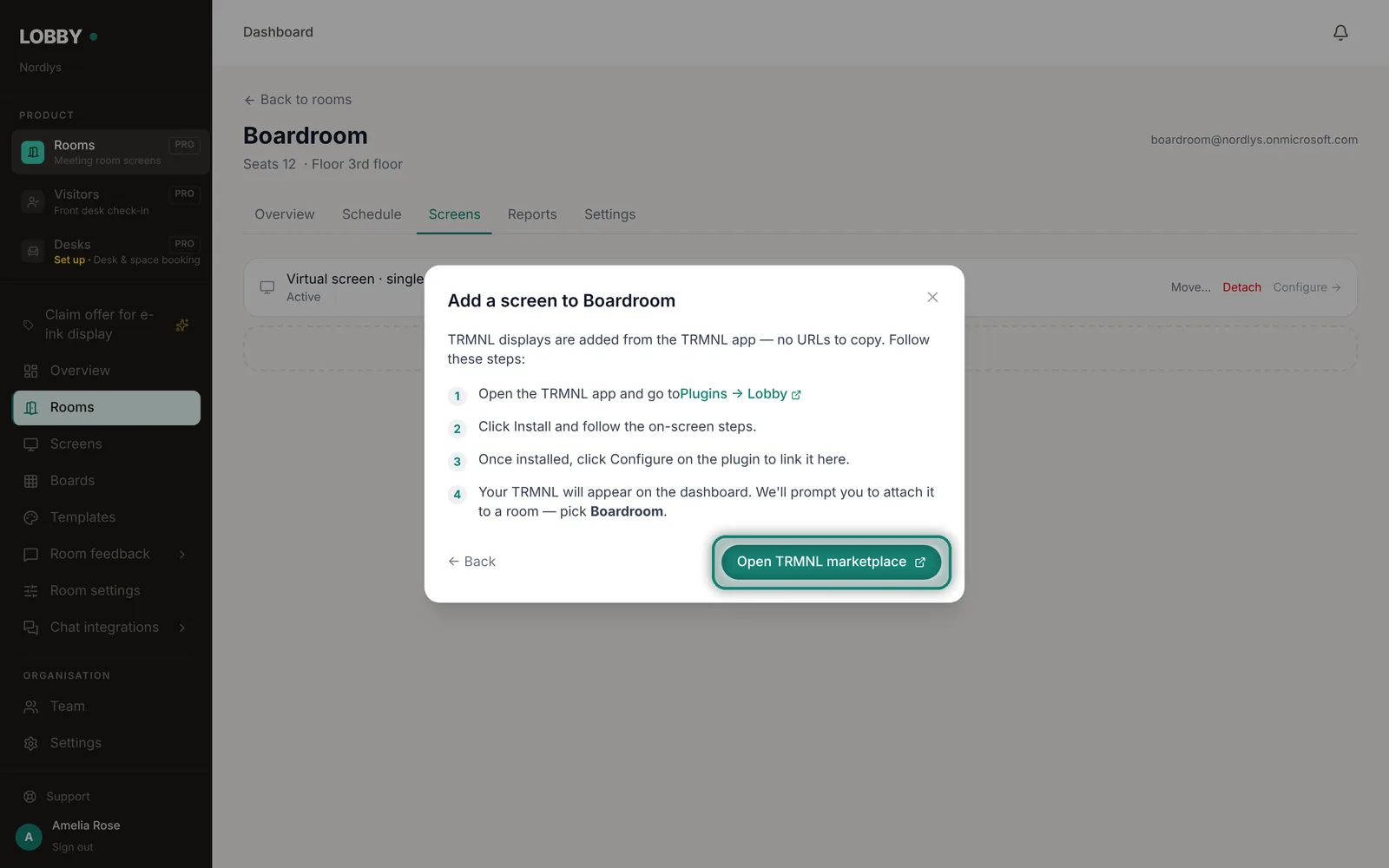 Install the Lobby plugin in TRMNL, then click Configure.