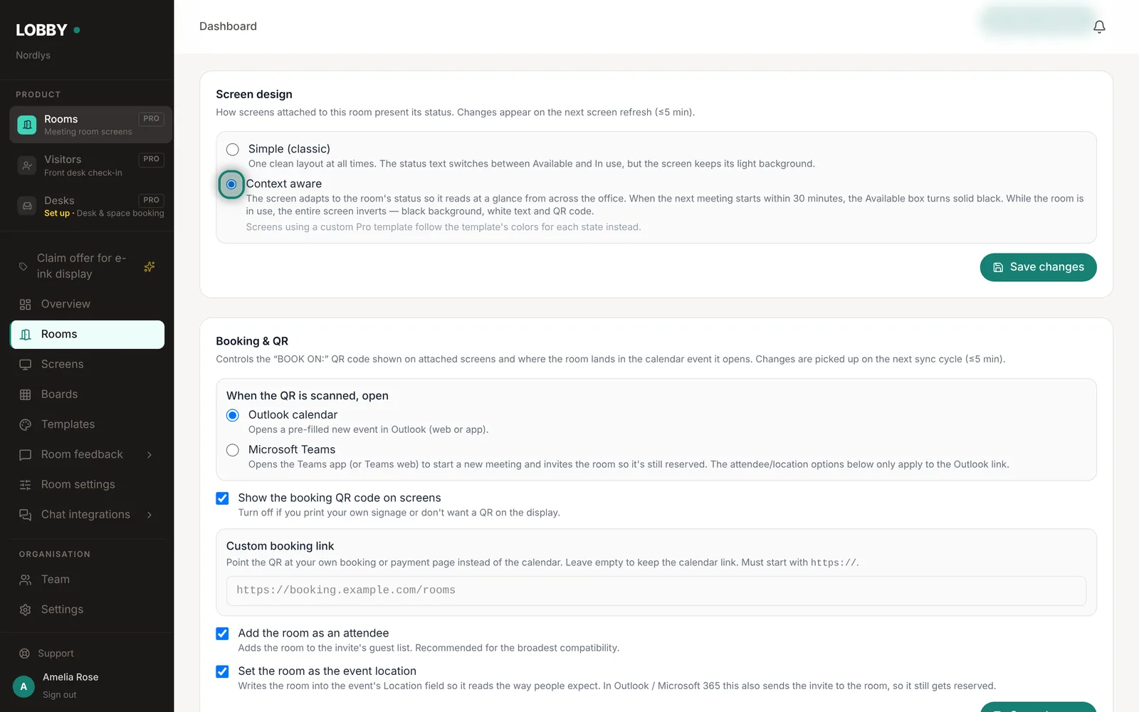 Pick Simple or Context aware for the room's screens.