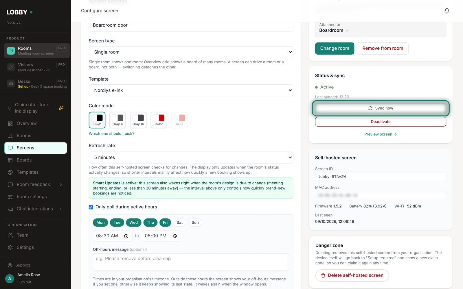 Status & sync shows the last sync and lets you sync, preview or deactivate.